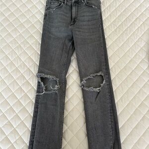 Zara Gray Straight Leg Distressed Jeans